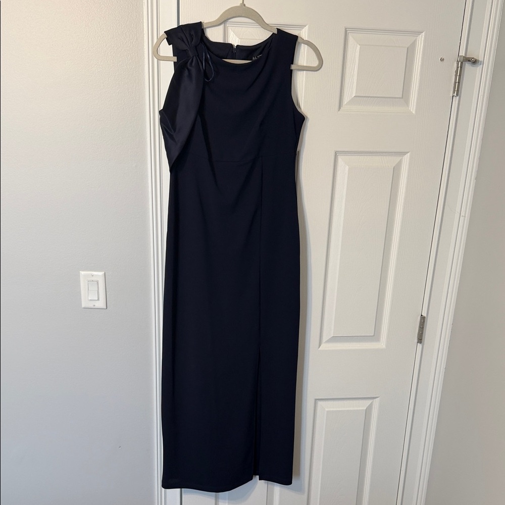 SLNY Navy Sleeveless Maxi Dress with Shoulder Tie